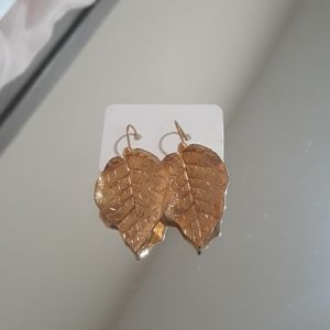 Vintage Artisan gold tone leaf drop earrings